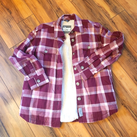 Plaid fleece shirt pink purple petite size small - Picture 3 of 7